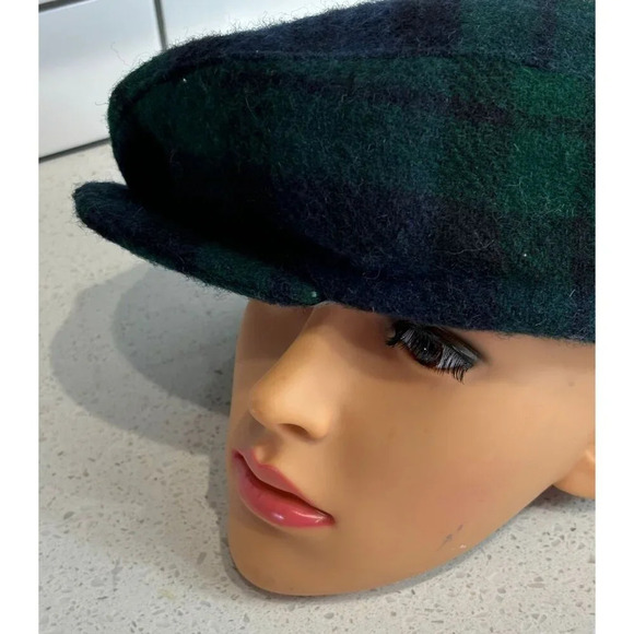 Vintage Country Gentleman Plaid Newboy Cabbie Classic Flat Hat Cap Blue Green - Picture 3 of 6